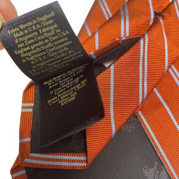 BROOKS BROTHERS Mens Luxury Necktie Pure Silk Tie Rust Red Preppy Stripe - Picture 7 of 7